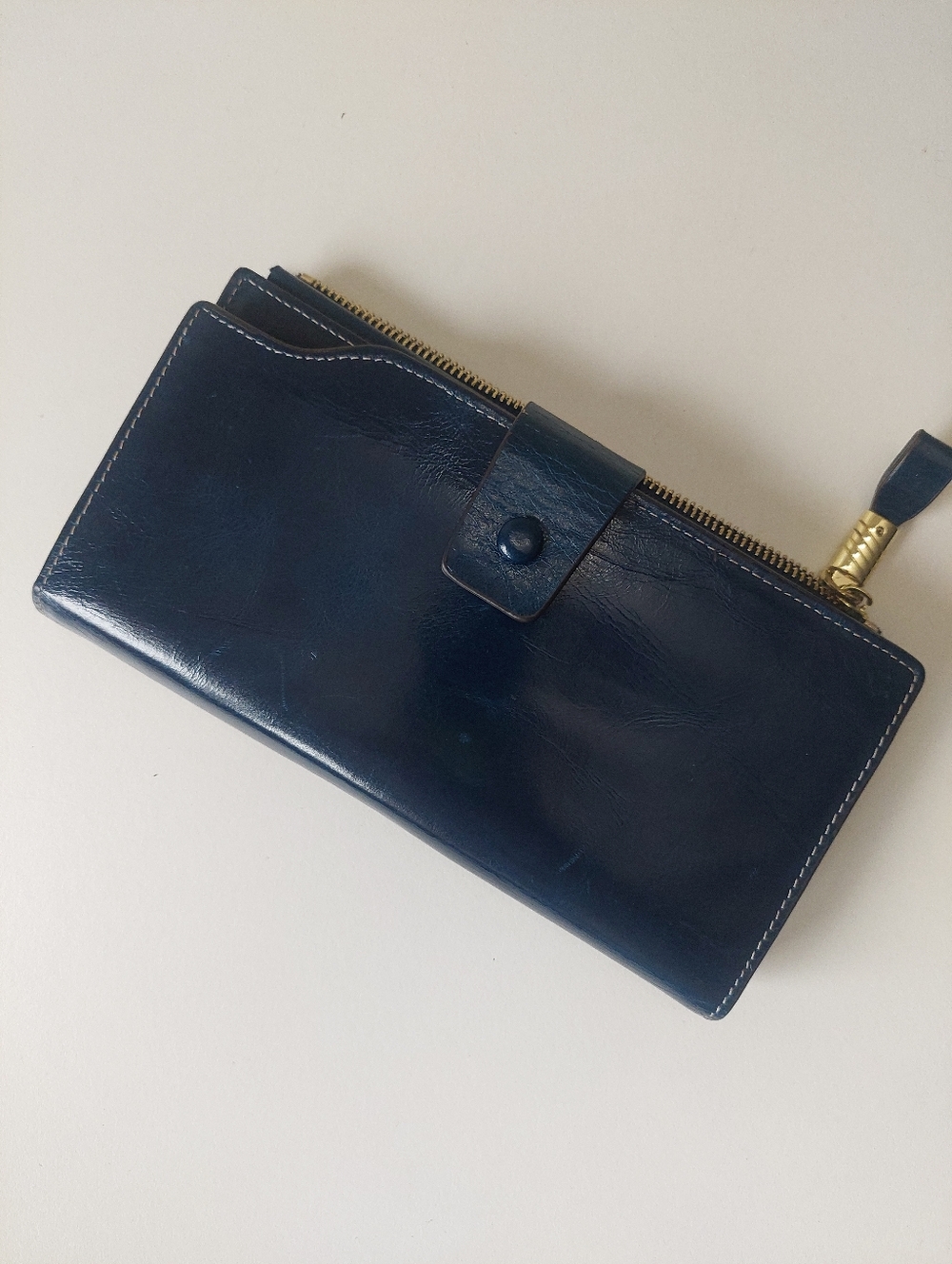 VTG Navy Leather Zip Wallet Card Checkbook Cobalt Blue